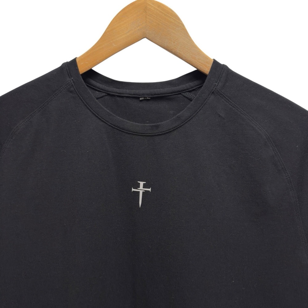 Three Nails Mens Small Pro-Tech Black Performance Cross Logo Gym Tee T-Shirt euc